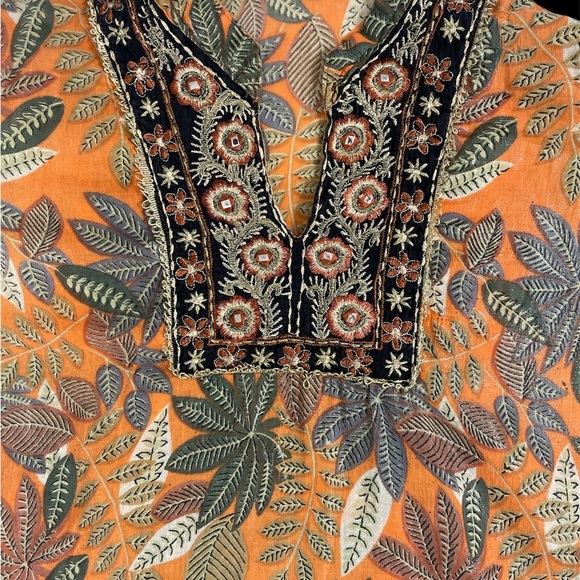 Anthropologie embellished botanical print 3/4 sleeve tunic top blouse fall S - Picture 6 of 6